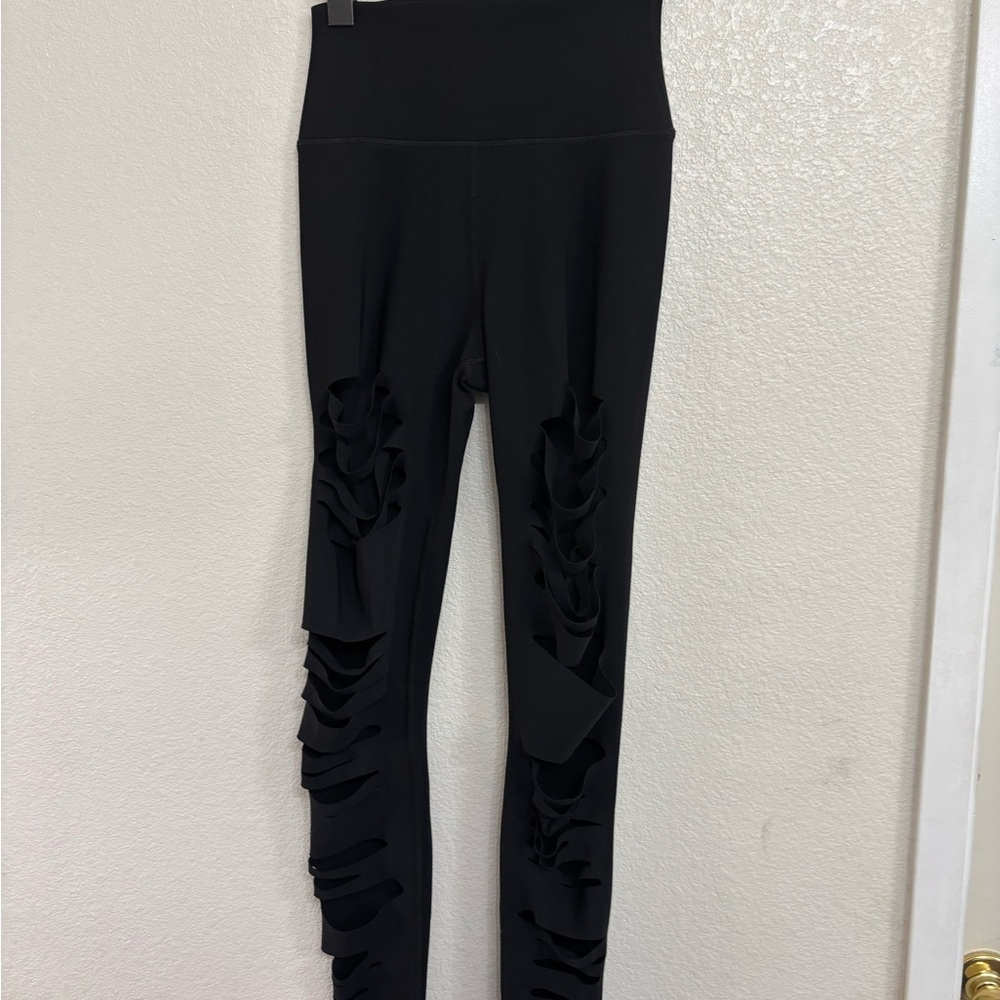 Alo Yoga High-Waist Ripped Warrior Leggings black Yoga Core Streetwear XS - Picture 5 of 12
